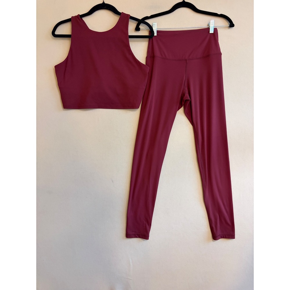 Quince Merlot Ultra-Form High Rise Leggings M and Crop Top L Activewear Set